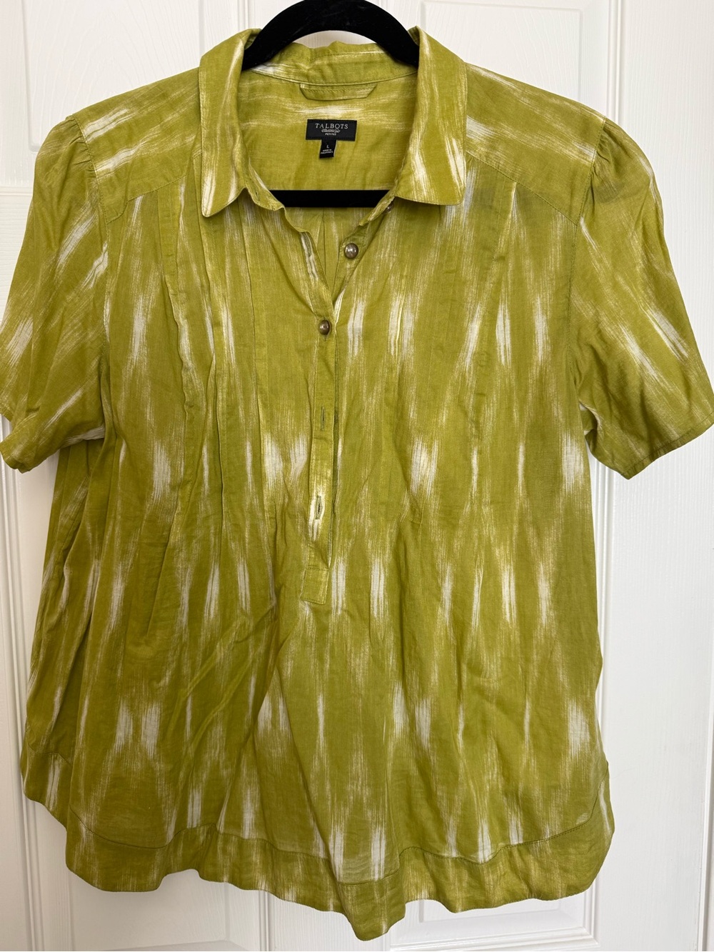 Talbots Olive-Green Cotton Short Sleeve Button Top